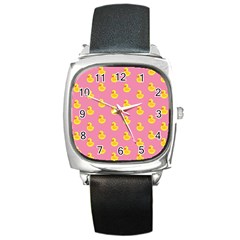 Rubber Duck Pattern Square Metal Watch by Valentinaart