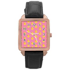 Rubber Duck Pattern Rose Gold Leather Watch  by Valentinaart