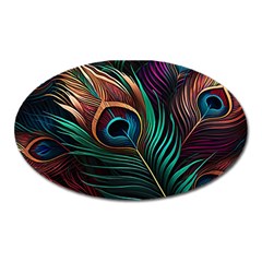 Peacock Feathers Nature Feather Pattern Oval Magnet by pakminggu