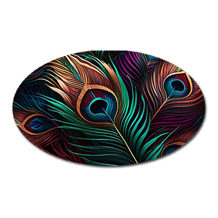 Peacock Feathers Nature Feather Pattern Oval Magnet