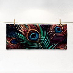 Peacock Feathers Nature Feather Pattern Hand Towel by pakminggu