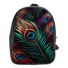 Peacock Feathers Nature Feather Pattern School Bag (large) by pakminggu