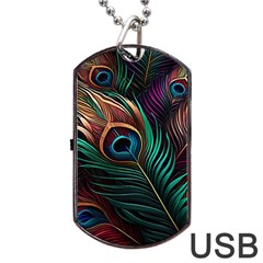 Peacock Feathers Nature Feather Pattern Dog Tag Usb Flash (one Side) by pakminggu