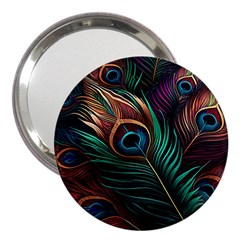 Peacock Feathers Nature Feather Pattern 3  Handbag Mirrors by pakminggu