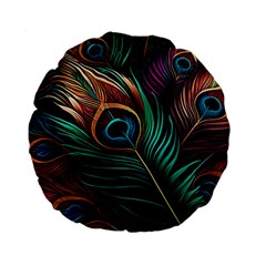 Peacock Feathers Nature Feather Pattern Standard 15  Premium Round Cushions by pakminggu