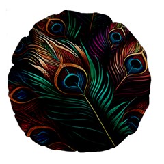 Peacock Feathers Nature Feather Pattern Large 18  Premium Round Cushions by pakminggu