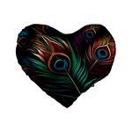 Peacock Feathers Nature Feather Pattern Standard 16  Premium Heart Shape Cushions Front