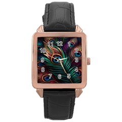 Peacock Feathers Nature Feather Pattern Rose Gold Leather Watch  by pakminggu