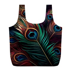 Peacock Feathers Nature Feather Pattern Full Print Recycle Bag (l) by pakminggu