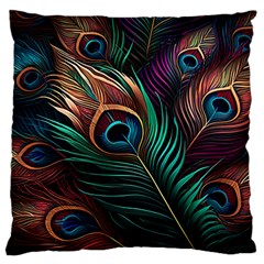 Peacock Feathers Nature Feather Pattern Standard Premium Plush Fleece Cushion Case (one Side) by pakminggu