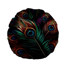 Peacock Feathers Nature Feather Pattern Standard 15  Premium Flano Round Cushions by pakminggu