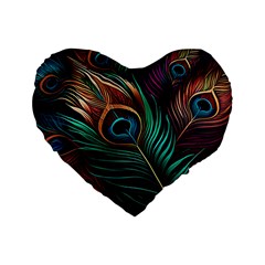 Peacock Feathers Nature Feather Pattern Standard 16  Premium Flano Heart Shape Cushions by pakminggu