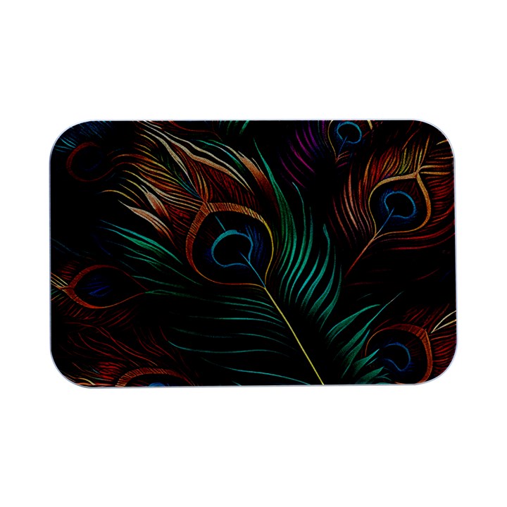 Peacock Feathers Nature Feather Pattern Open Lid Metal Box (Silver)  