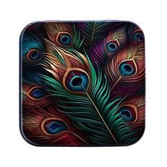 Peacock Feathers Nature Feather Pattern Square Metal Box (black) by pakminggu