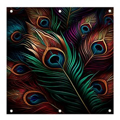 Peacock Feathers Nature Feather Pattern Banner And Sign 4  X 4  by pakminggu