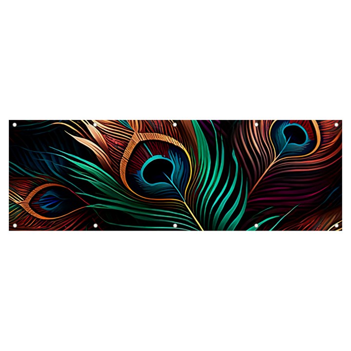 Peacock Feathers Nature Feather Pattern Banner and Sign 12  x 4 