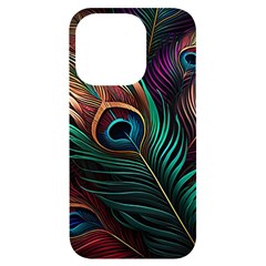 Peacock Feathers Nature Feather Pattern Iphone 14 Pro Black Uv Print Case by pakminggu