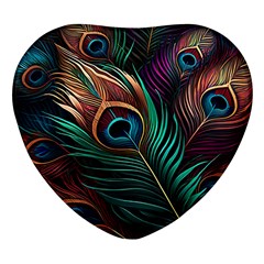 Peacock Feathers Nature Feather Pattern Heart Glass Fridge Magnet (4 Pack)