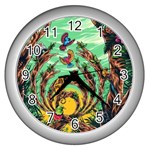 Monkey Tiger Bird Parrot Forest Jungle Style Wall Clock (Silver) Front