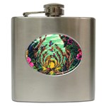 Monkey Tiger Bird Parrot Forest Jungle Style Hip Flask (6 oz) Front