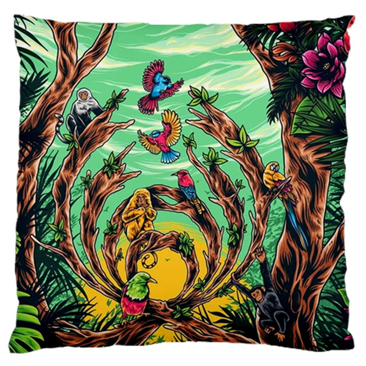 Monkey Tiger Bird Parrot Forest Jungle Style Large Cushion Case (Two Sides)