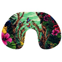 Monkey Tiger Bird Parrot Forest Jungle Style Travel Neck Pillow by Grandong