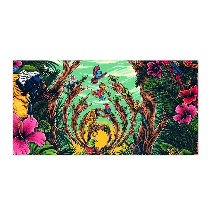 Monkey Tiger Bird Parrot Forest Jungle Style Satin Wrap 35  x 70 