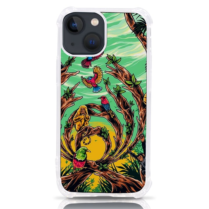 Monkey Tiger Bird Parrot Forest Jungle Style iPhone 13 mini TPU UV Print Case