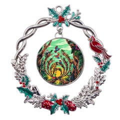 Monkey Tiger Bird Parrot Forest Jungle Style Metal X mas Wreath Holly Leaf Ornament by Grandong