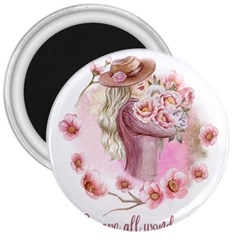 Women With Flowers 3  Magnets by fashiontrends