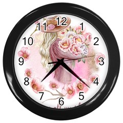 Women With Flowers Wall Clock (black) by fashiontrends