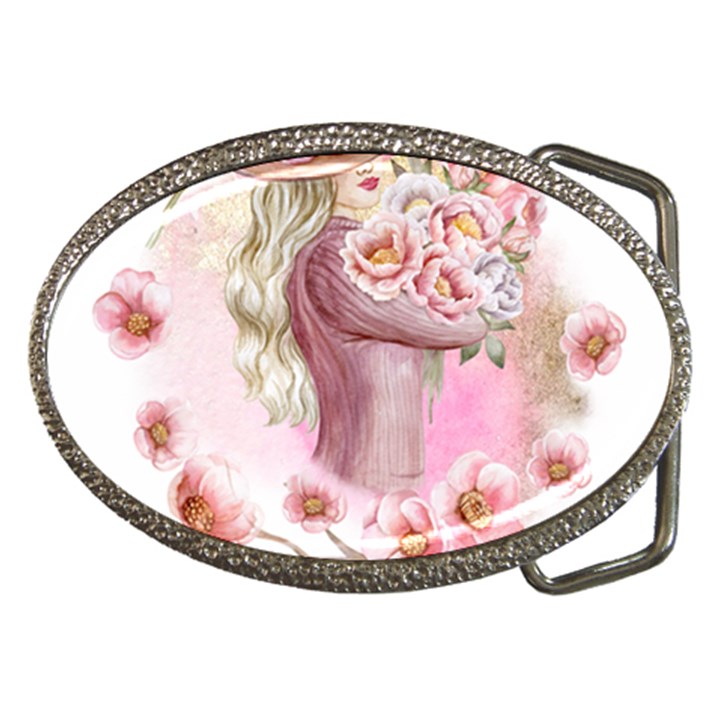 Women with flowers Belt Buckles