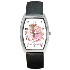 Women With Flowers Barrel Style Metal Watch by fashiontrends