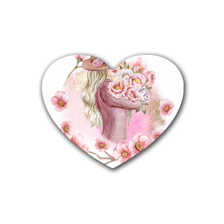 Women with flowers Rubber Coaster (Heart)