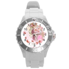 Women With Flowers Round Plastic Sport Watch (l) by fashiontrends