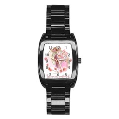 Women With Flowers Stainless Steel Barrel Watch by fashiontrends