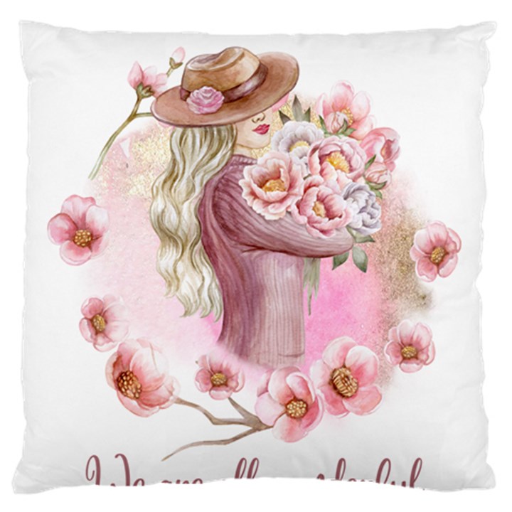 Women with flowers Large Premium Plush Fleece Cushion Case (One Side)