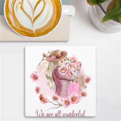 Women With Flowers Uv Print Square Tile Coaster  by fashiontrends