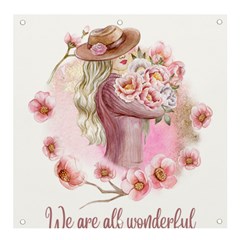 Women With Flowers Banner And Sign 4  X 4  by fashiontrends