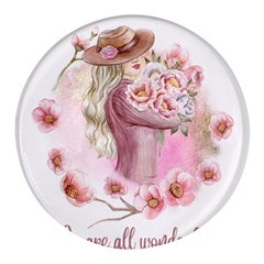 Women With Flowers Round Glass Fridge Magnet (4 Pack) by fashiontrends