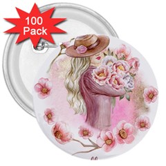 Women With Flower 3  Buttons (100 Pack)  by fashiontrends