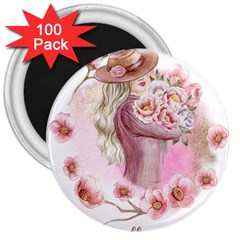 Women With Flower 3  Magnets (100 Pack) by fashiontrends