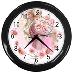 Women with flower Wall Clock (Black) Front