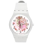 Women with flower Round Plastic Sport Watch (M) Front