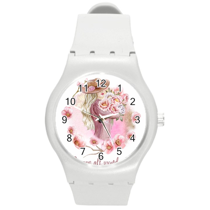 Women with flower Round Plastic Sport Watch (M)