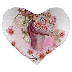 Women With Flower Large 19  Premium Heart Shape Cushions by fashiontrends