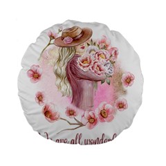 Women With Flower Standard 15  Premium Flano Round Cushions by fashiontrends