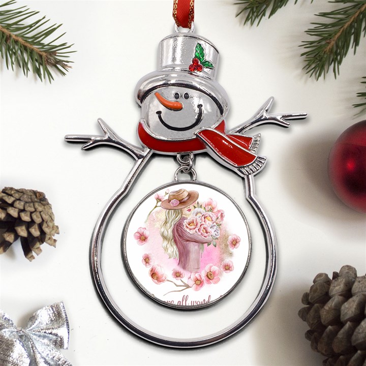 Women with flower Metal Snowman Ornament