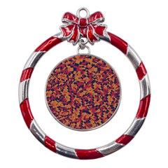 Kaleidoscope Dreams  Metal Red Ribbon Round Ornament by dflcprintsclothing