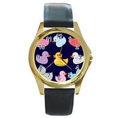 Duck Pattern Round Gold Metal Watch